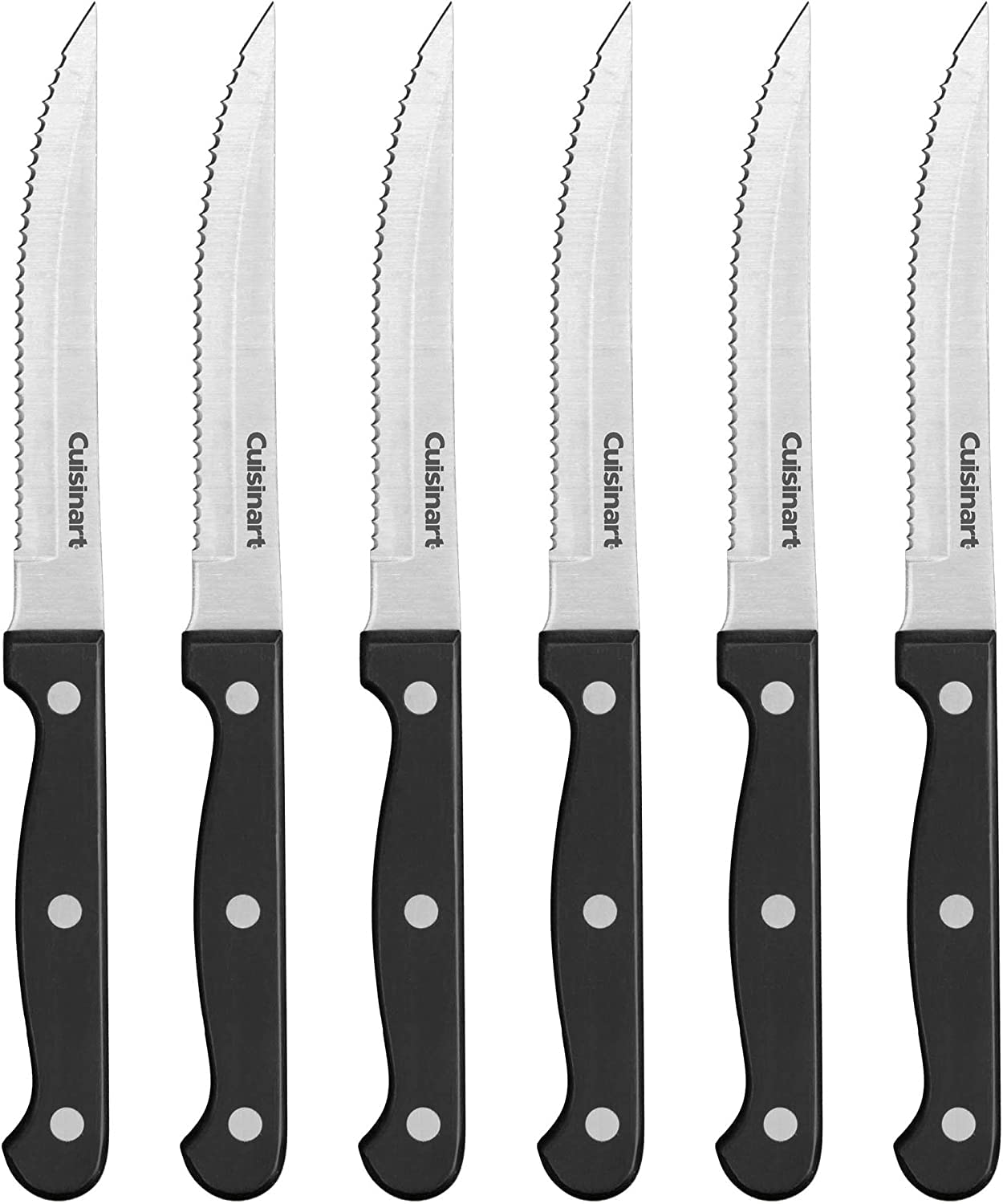 Cuisinart 6-piece steak knife set with high-carbon stainless steel blades for precise cutting.