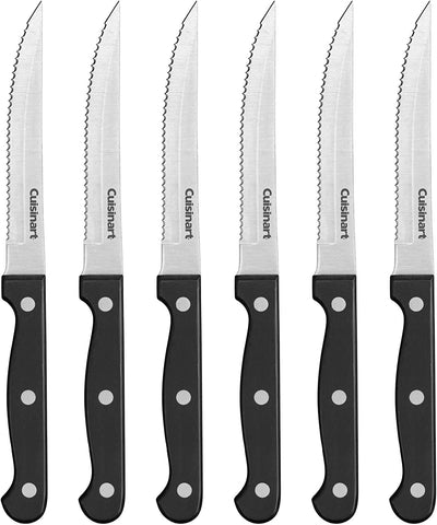Cuisinart 6-piece steak knife set with high-carbon stainless steel blades for precise cutting.