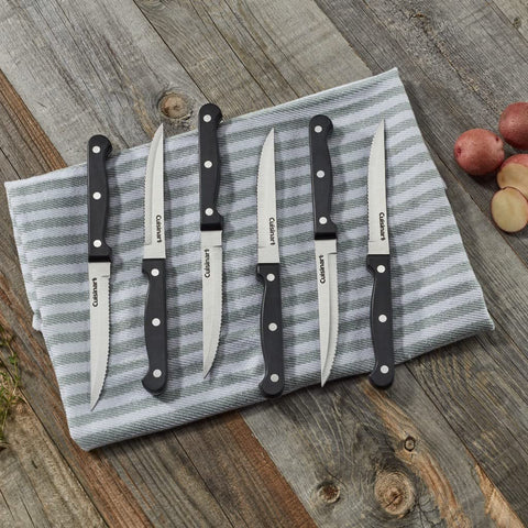 Cuisinart knife block display with six knives for organized dining prep.