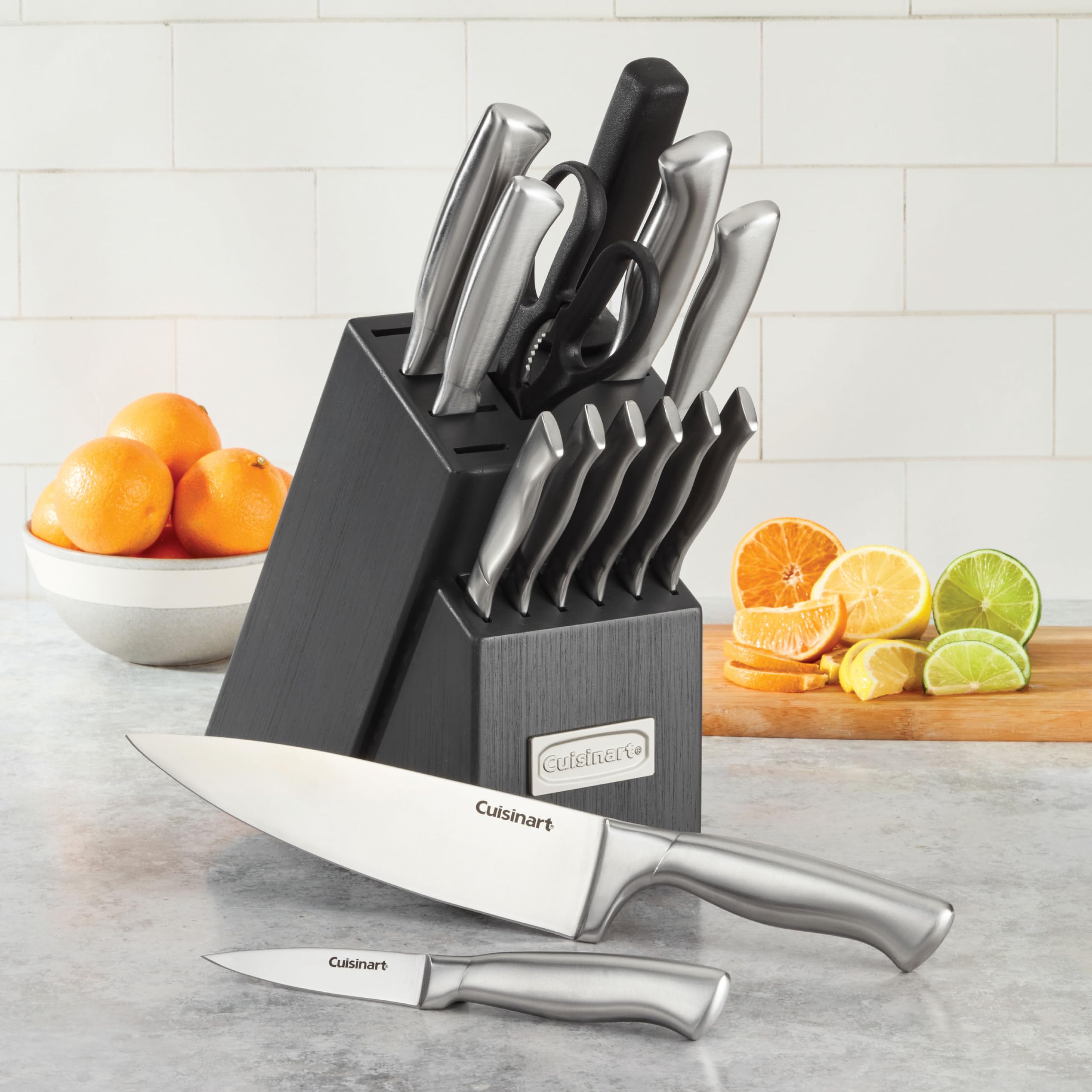 Cuisinart knife set with stainless steel blades for precise, effortless slicing.