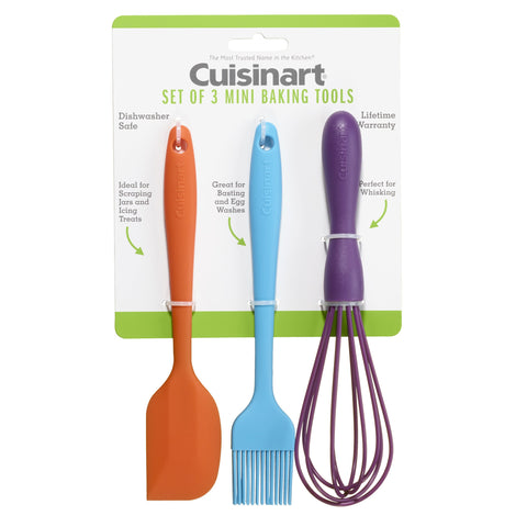 Cuisinart mini baking tools set with spatula, brush, and whisk for small-batch tasks.