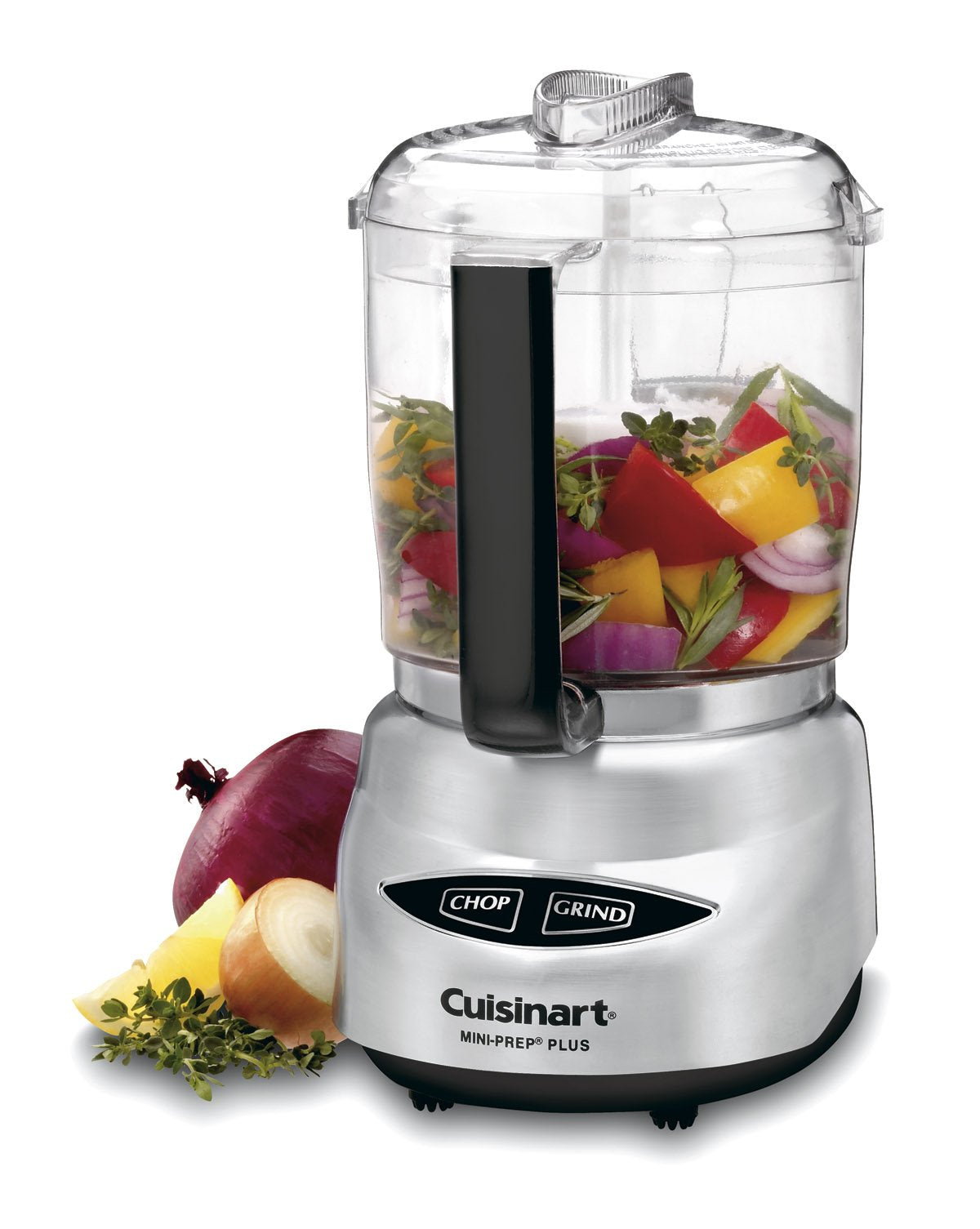 Cuisinart Mini-Prep Plus 4-Cup bowl in brushed stainless for quick chopping.