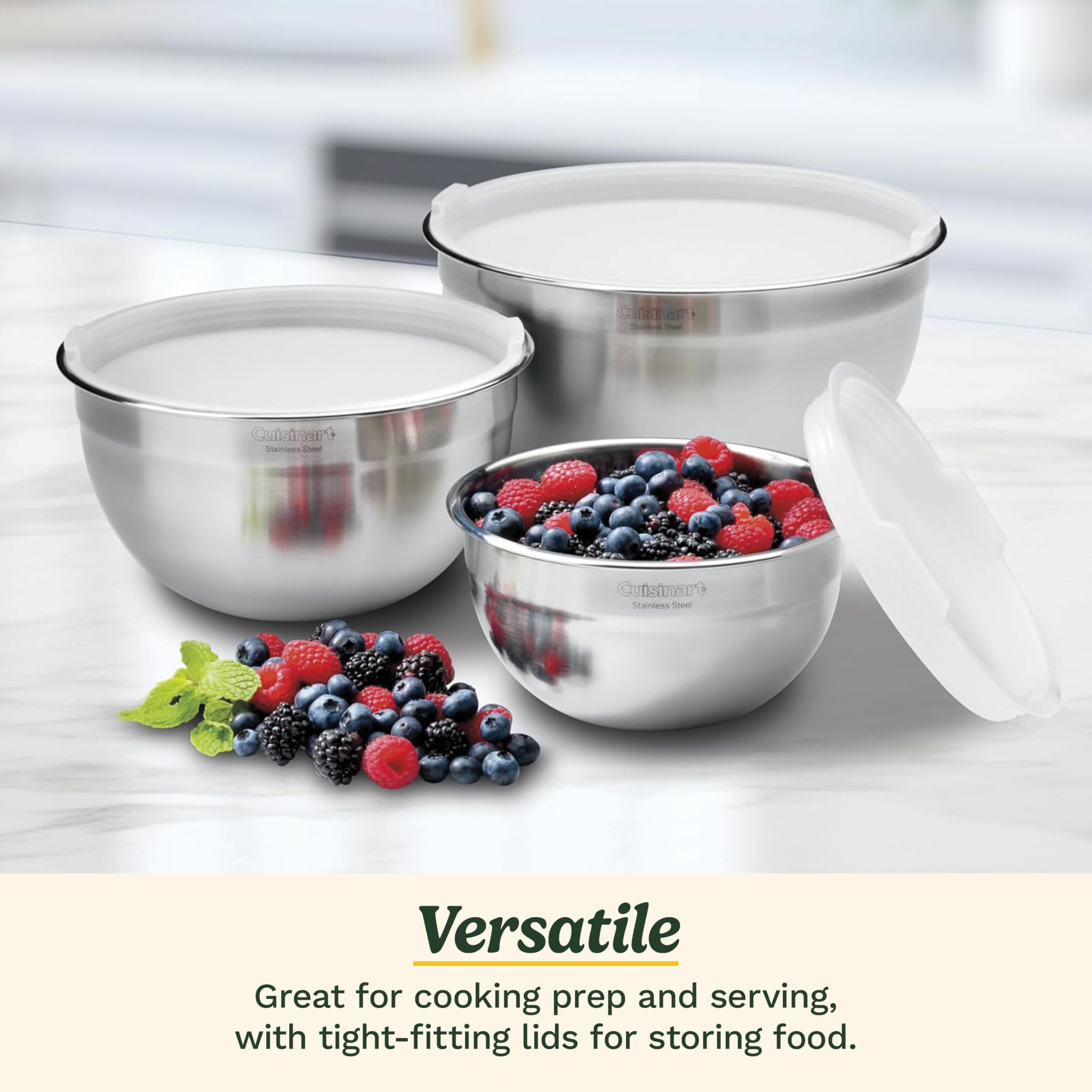 Cuisinart 3-quart mixing bowl ready for prep and versatile recipe tasks.