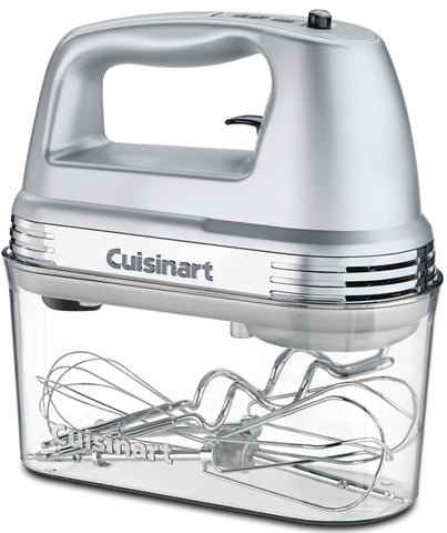 Cuisinart Power Advantage Plus hand mixer in brushed chrome with 9 speeds for versatile mixing.