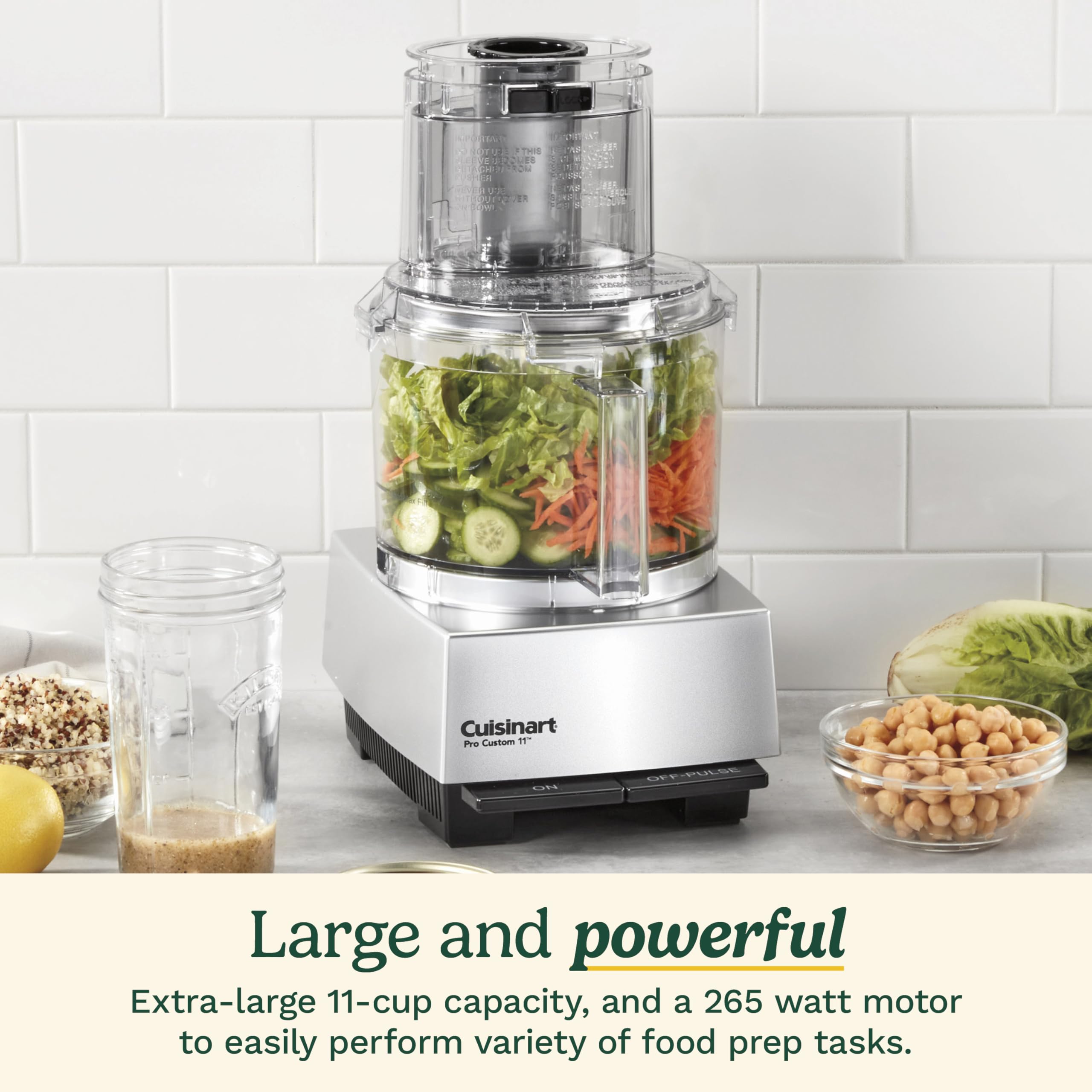 Cuisinart Pro Custom 11-Cup feed tube accepts whole produce with ease.