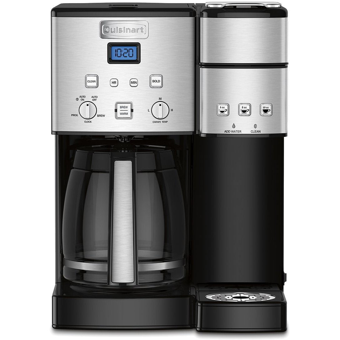 Cuisinart SS-15P1 front view shows dual brewing for single-serve and carafe versatility.