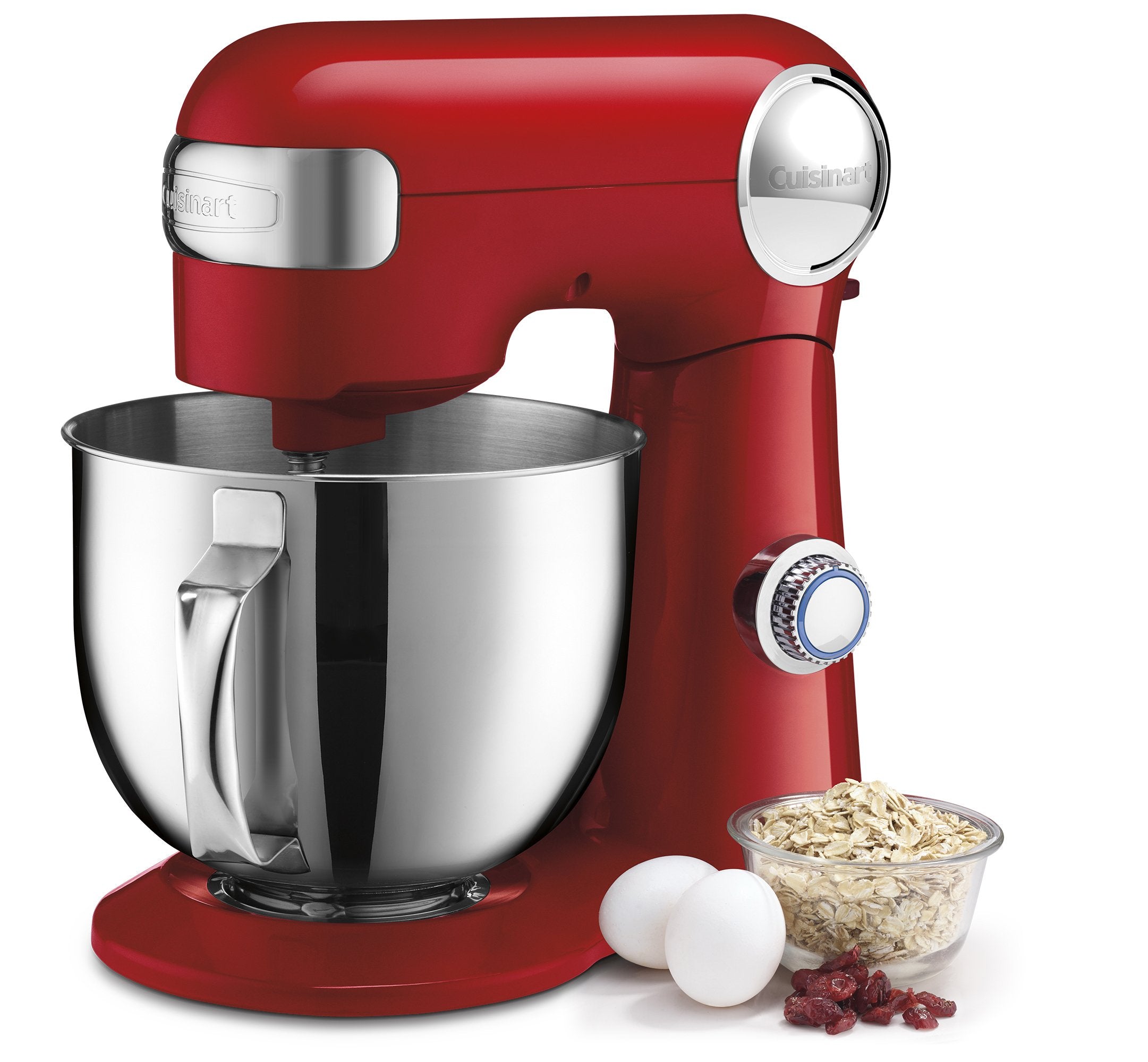 Cuisinart stand mixer tilt-back head close-up for easy bowl access.