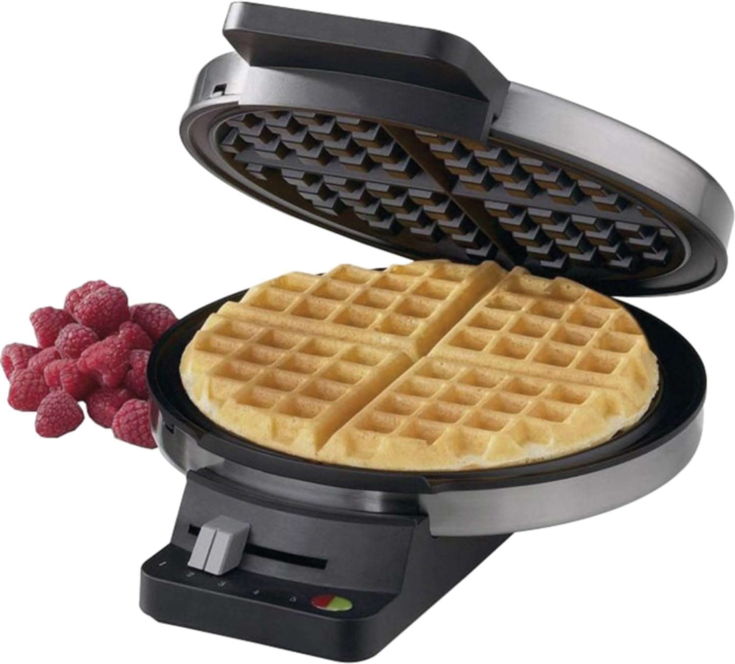 Cuisinart Waffle Maker full unit with brushed steel finish and deep pockets for toppings