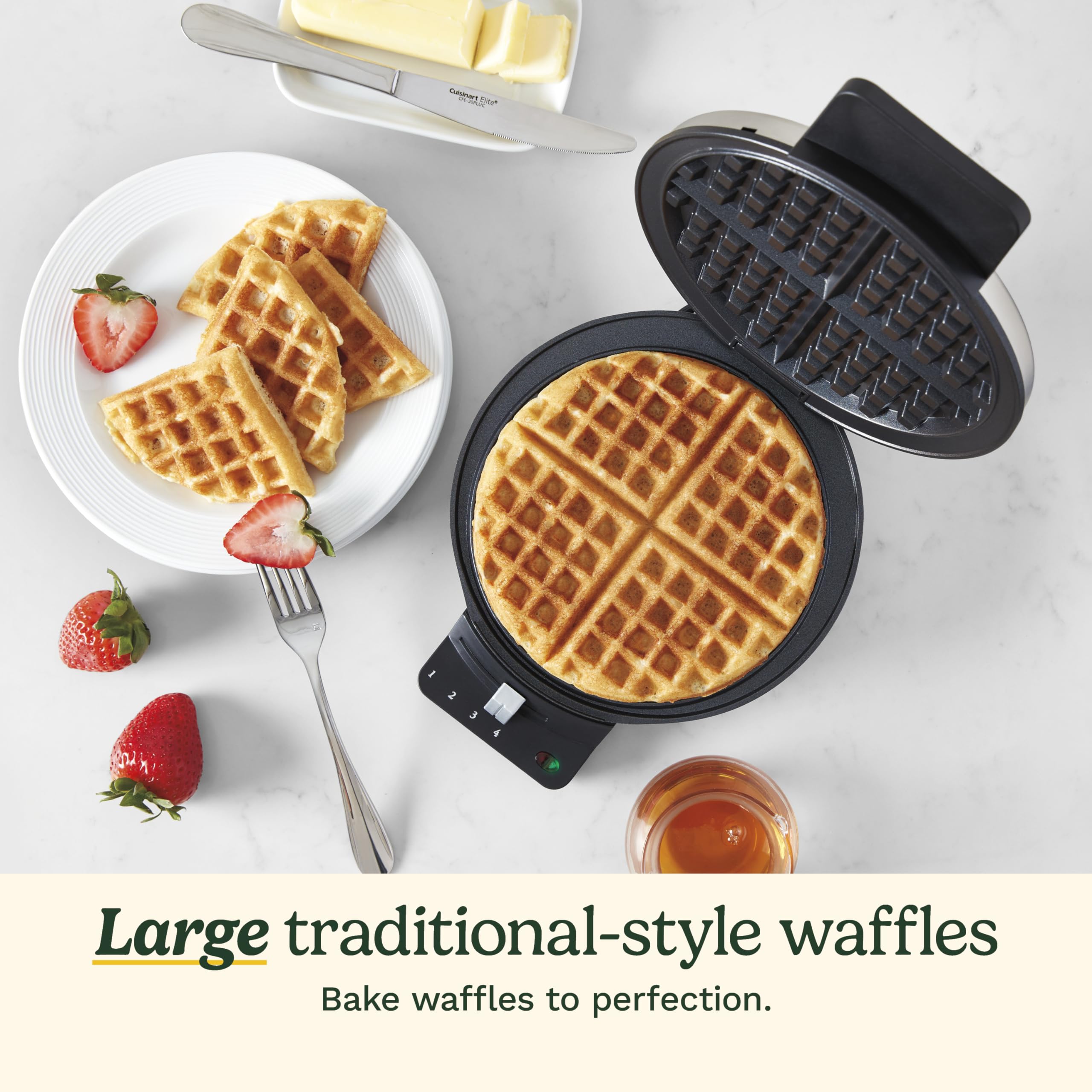 Cuisinart Waffle Maker stands upright for compact counter storage