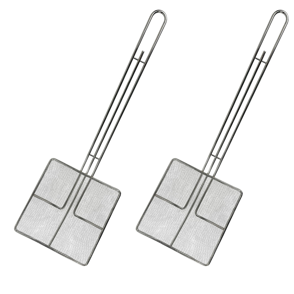 Cuisine Ready wire mesh strainer with long handle for two-pack convenience and easy oil filtration.