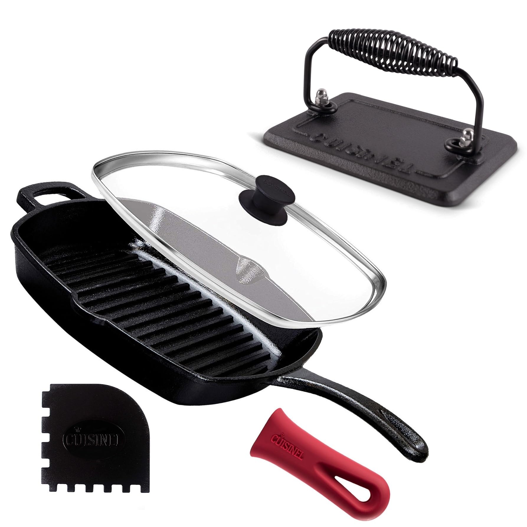 Cuisinel cast iron grill pan ready to sear with even heat and square surface