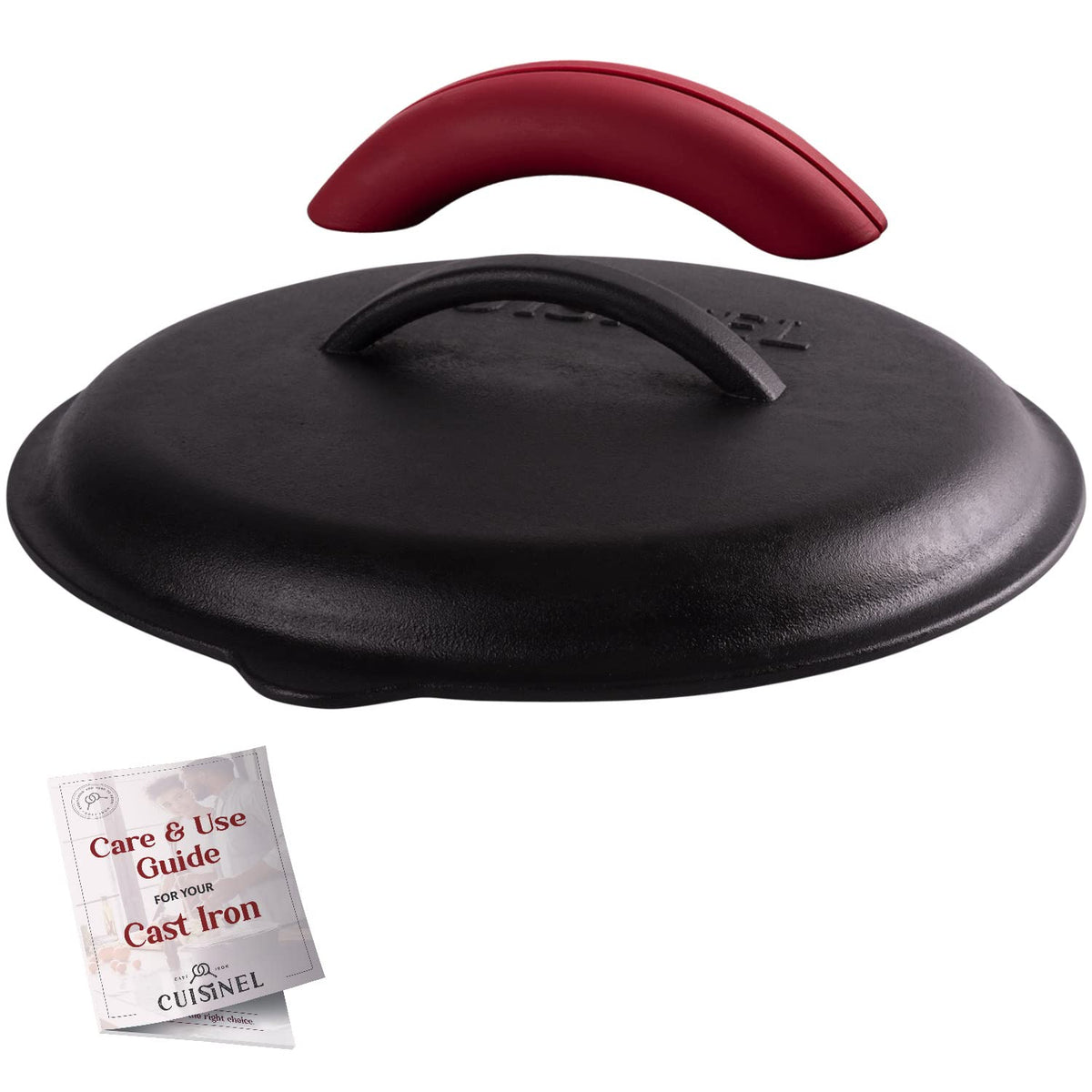 Cuisinel cast iron lid on a 12-inch Lodge skillet for even heat distribution