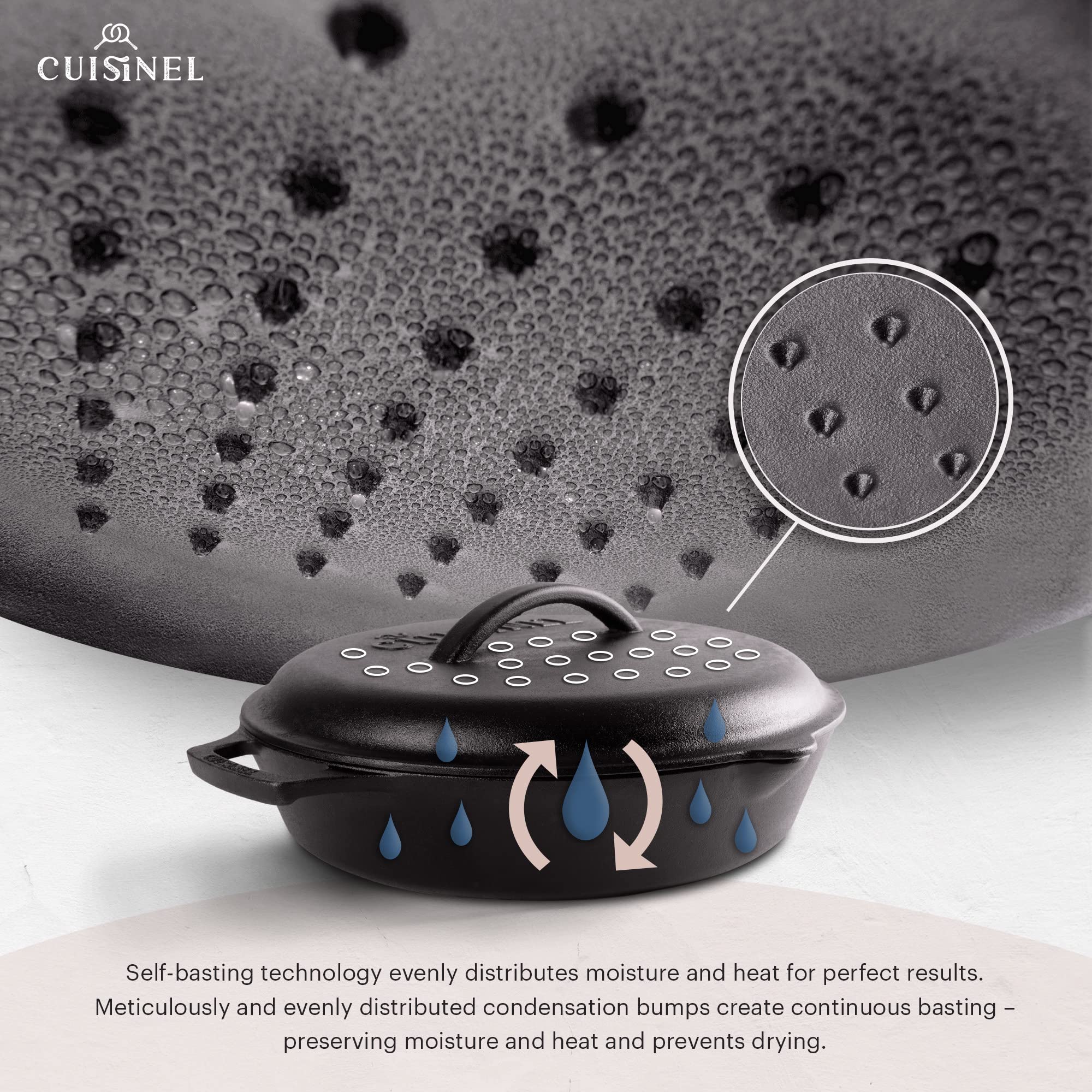 Pre-seasoned Cuisinel cast iron lid ready for use on 12-inch cookware