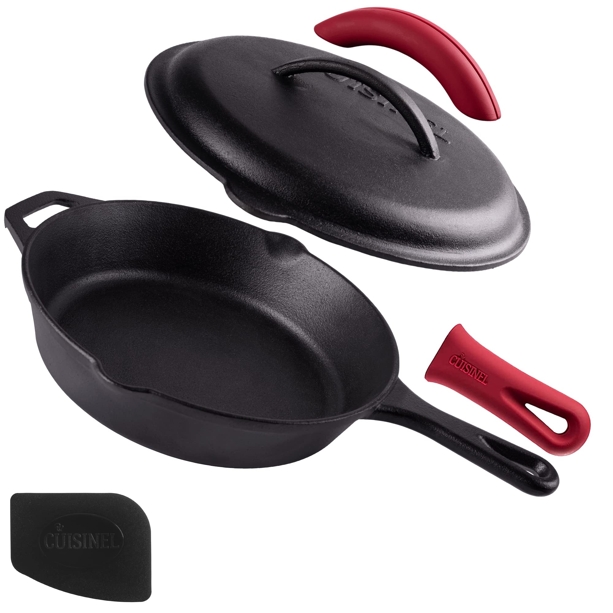 Cuisinel cast iron skillet with lid for even heat and moisture control.