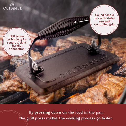 Cuisinel grill pan shows rich sear marks on steak and vegetables