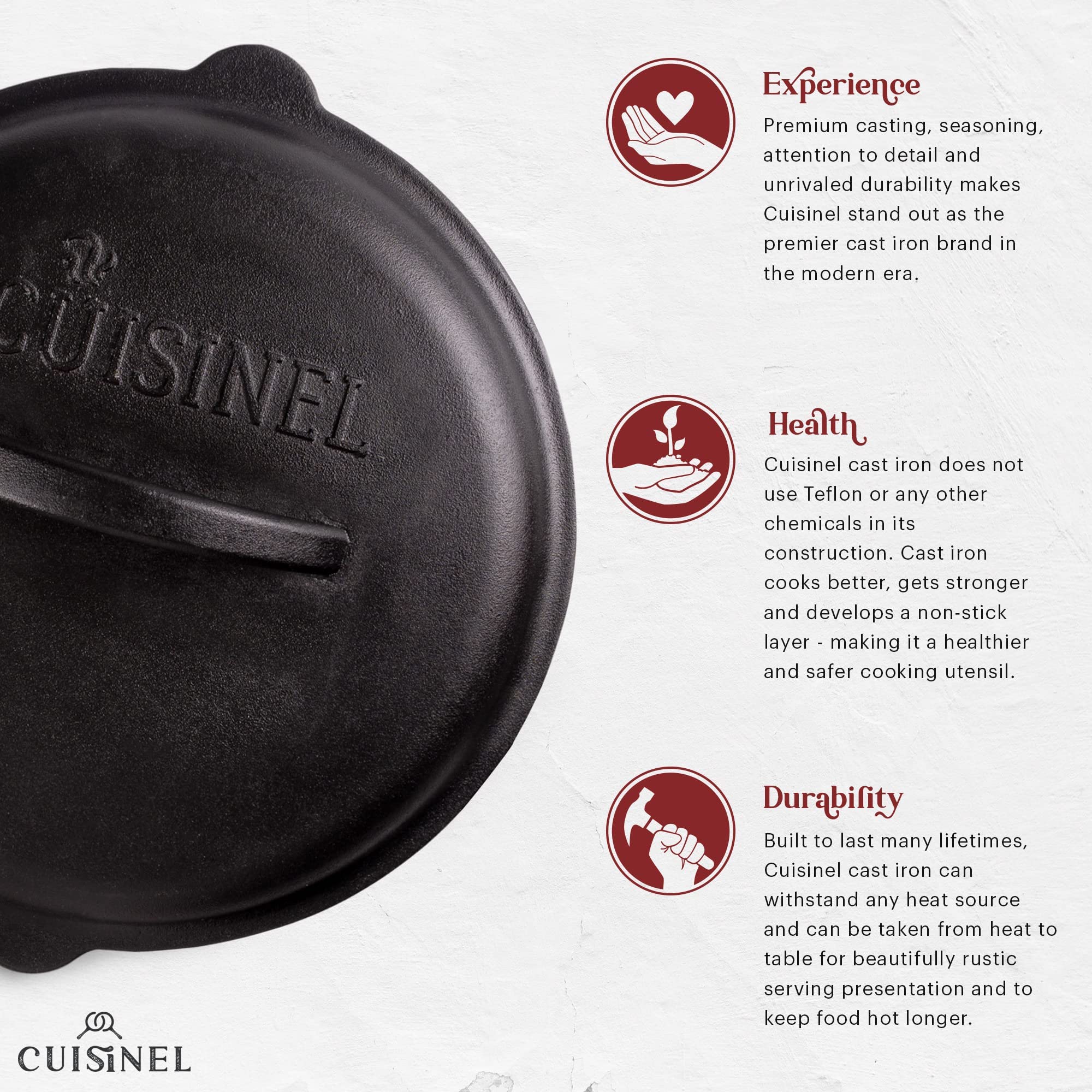Cuisinel heavy duty cast iron lid withstands high temperatures for versatile cooking