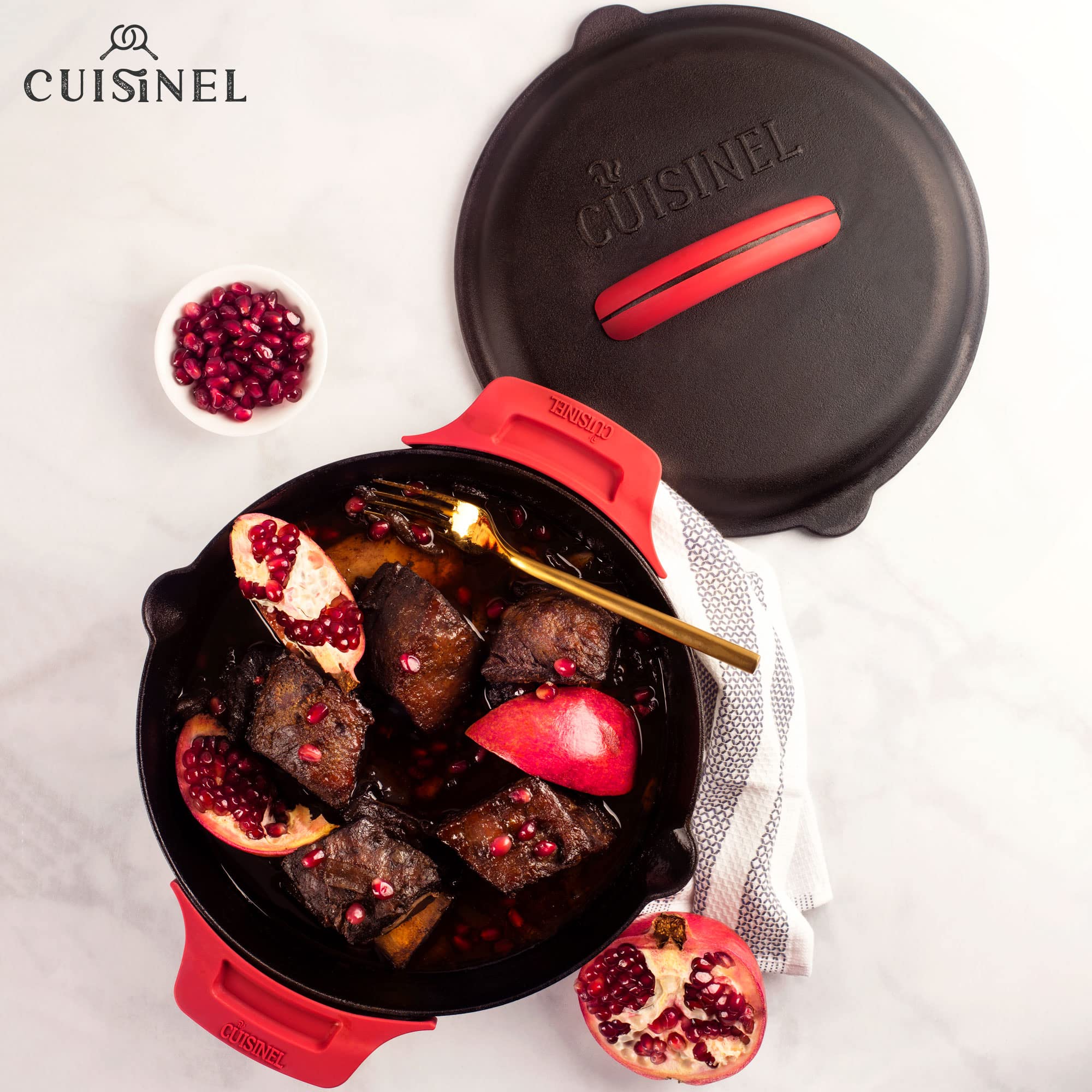 Cuisinel lid compatible with 10 inch pans for braising and steaming