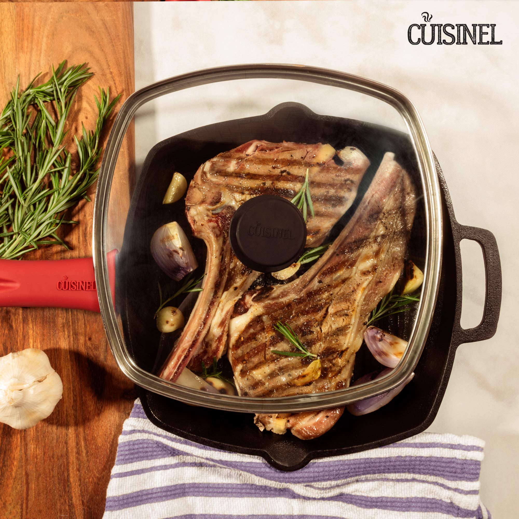 Cuisinel ridged cast iron skillet for classic grill marks