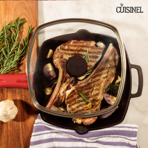 Cuisinel ridged cast iron skillet for classic grill marks