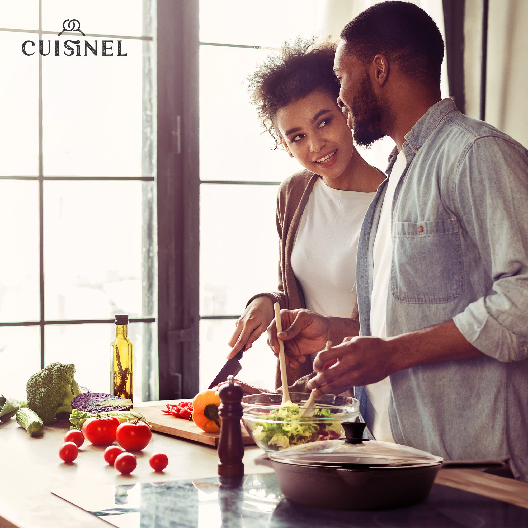 Cuisinel cast iron skillet in oven for stovetop-to-oven meals.