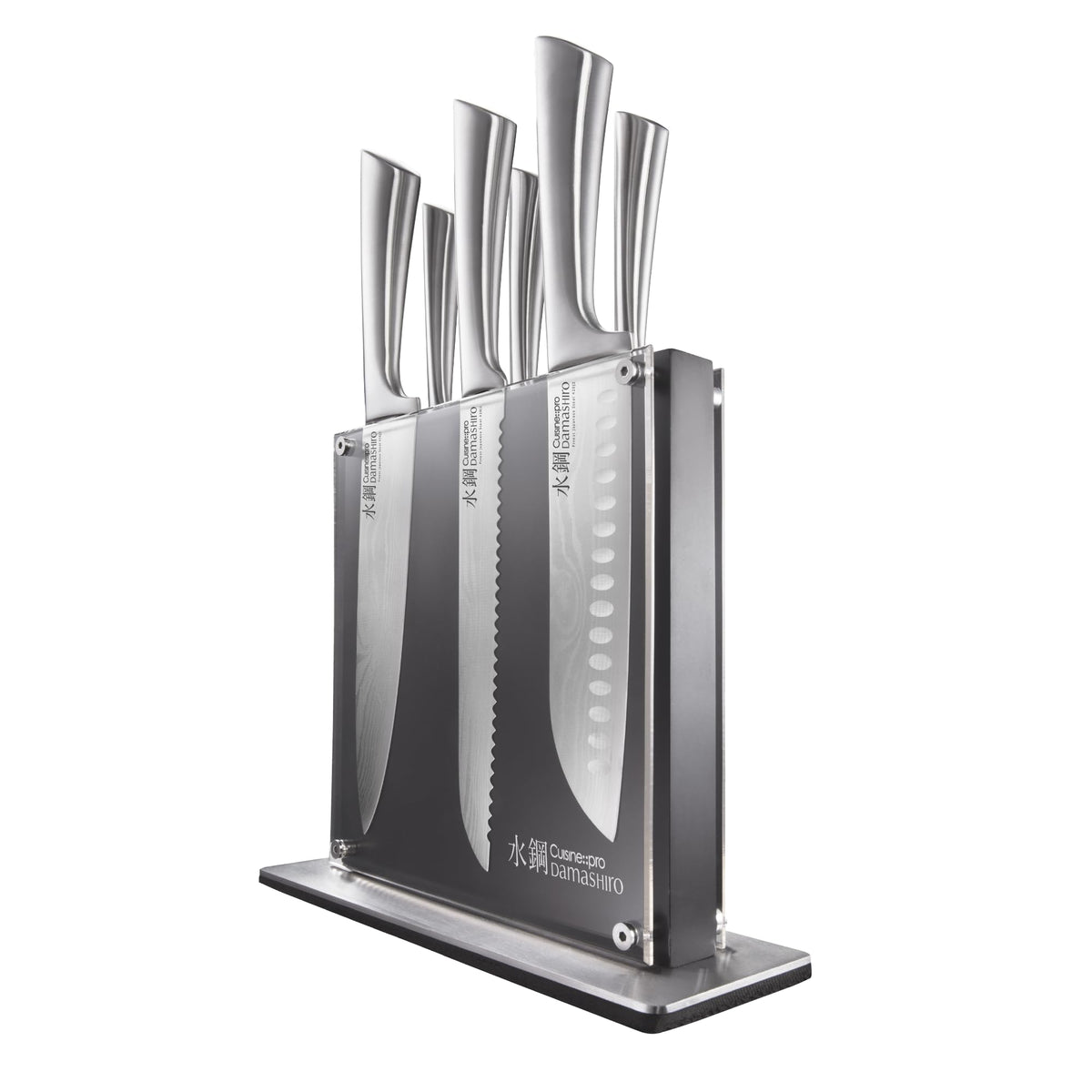 Cuisine::pro Damashiro knife block Kumi set displayed on kitchen countertop for organized prep