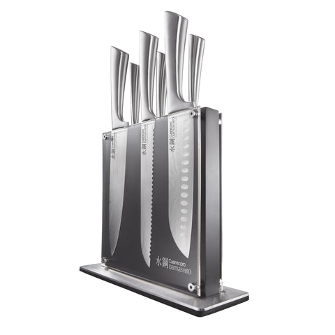 Cuisine::pro Damashiro knife block Kumi set displayed on kitchen countertop for organized prep