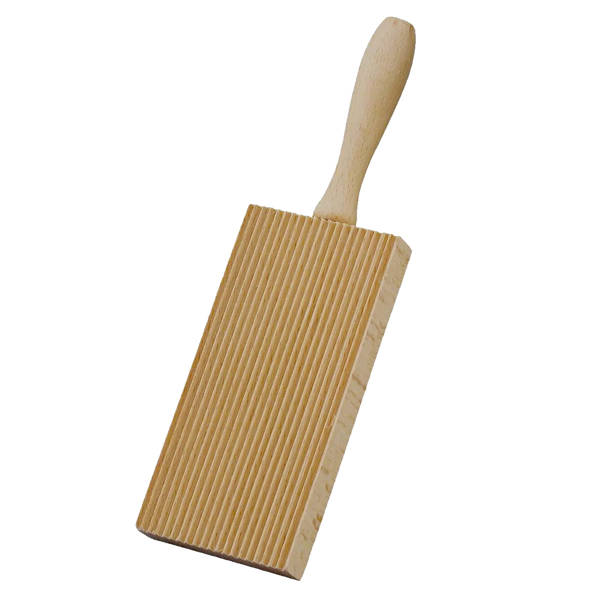 Cuisinox beachwood pasta board with ridges creates grooves that hold sauce.