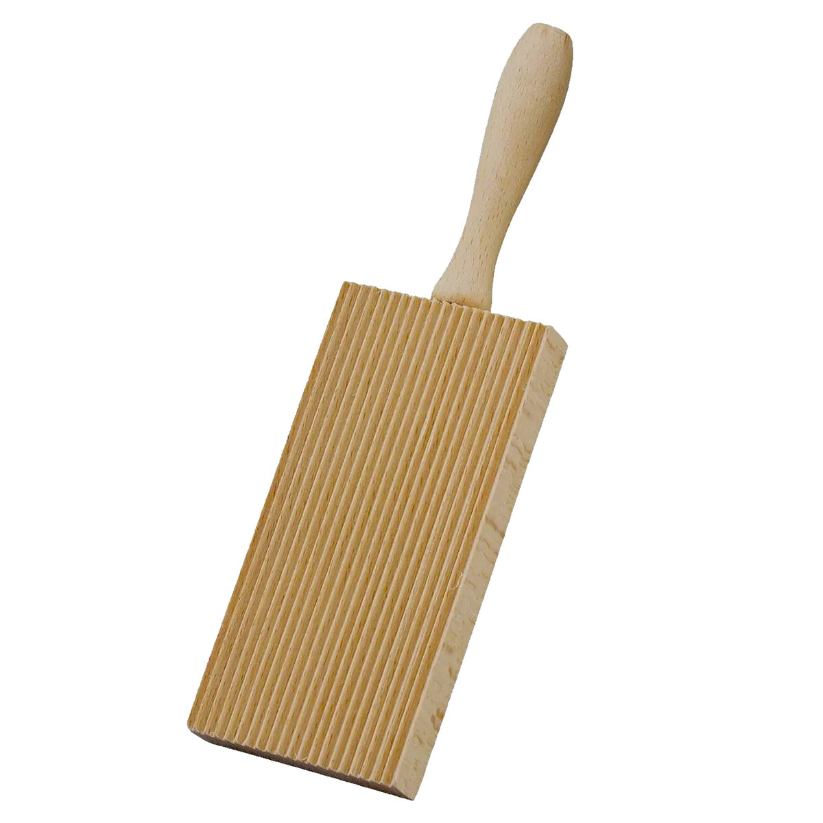 Cuisinox beachwood pasta board with ridges creates grooves that hold sauce.