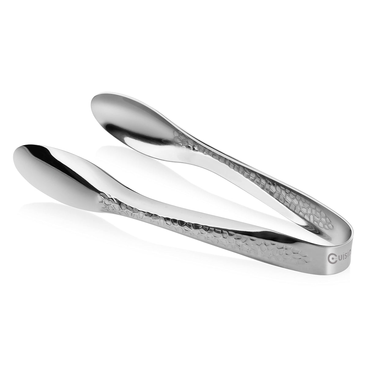 Cuisinox hand hammered stainless steel serving tongs 9in ideal for elegant buffet service.