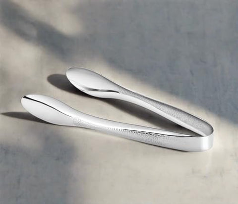 Cuisinox polished hammered stainless steel serving tongs 9in perfect for salads and appetizers.