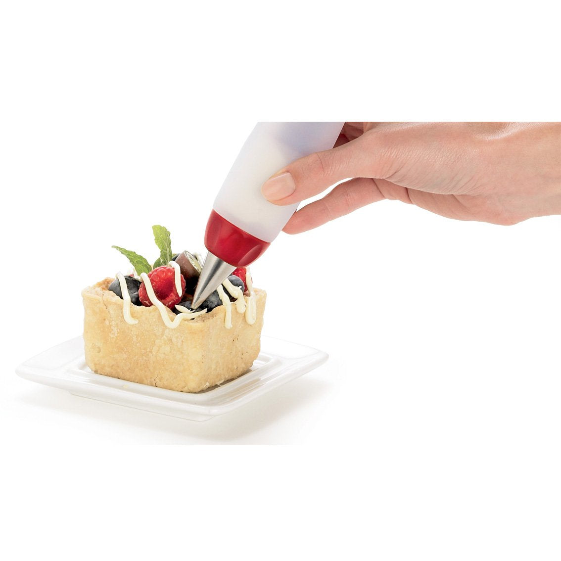 Cuisipro sauce-jar holds store-bought or homemade fillings for decorating.