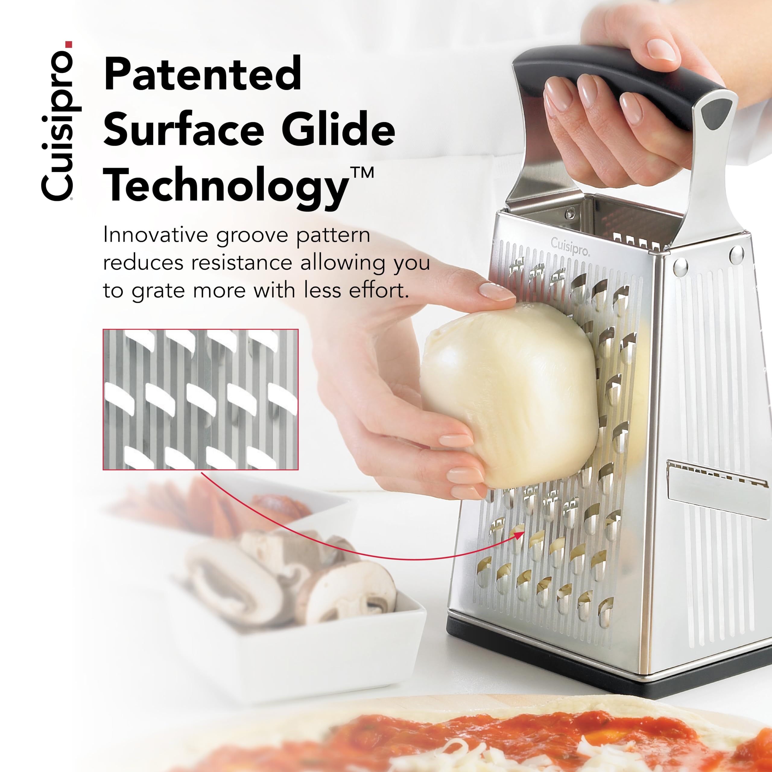 Cuisipro four-sided box grater with sharp blades for fine to coarse shredding