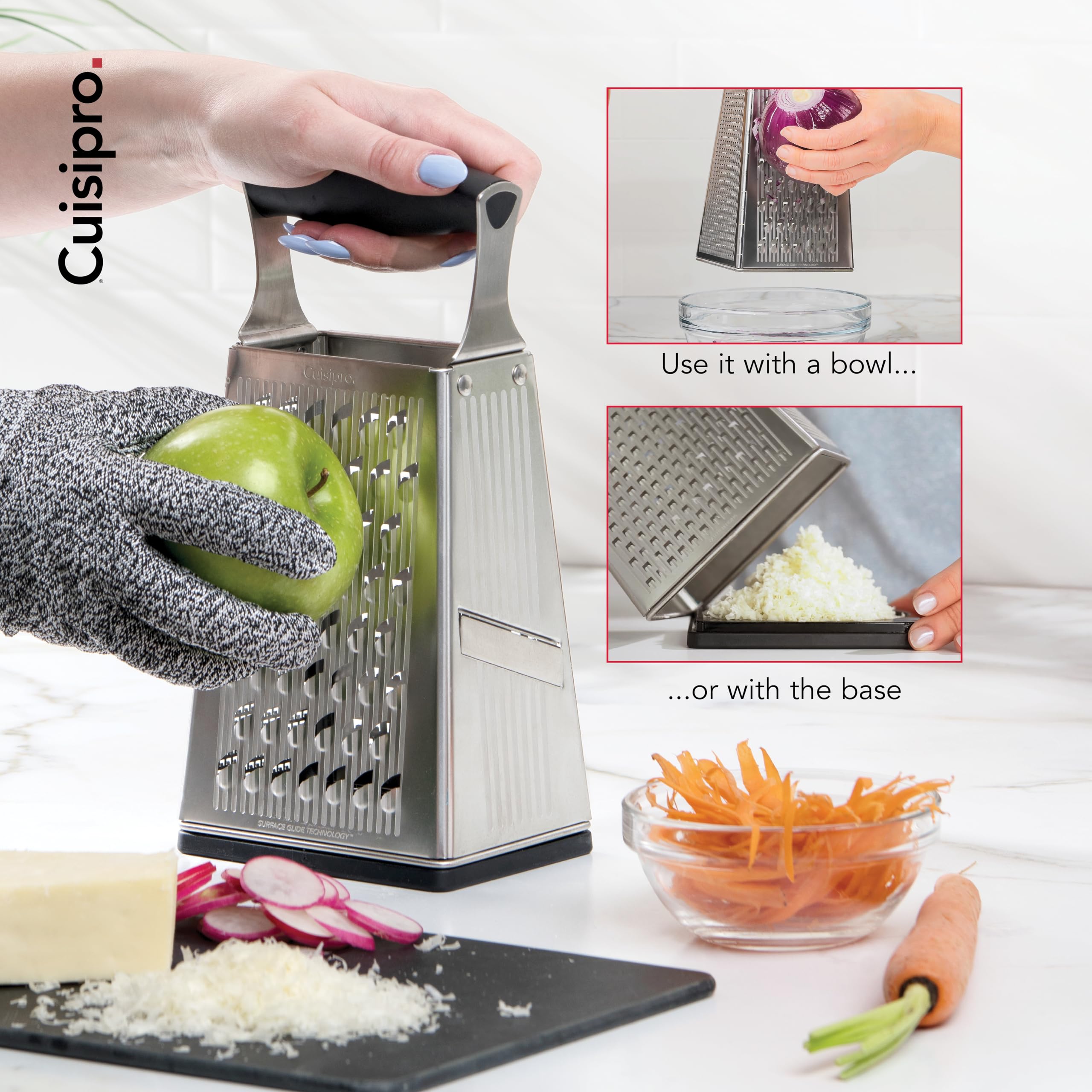 Cuisipro non-slip handle and base provide stable, safe grating