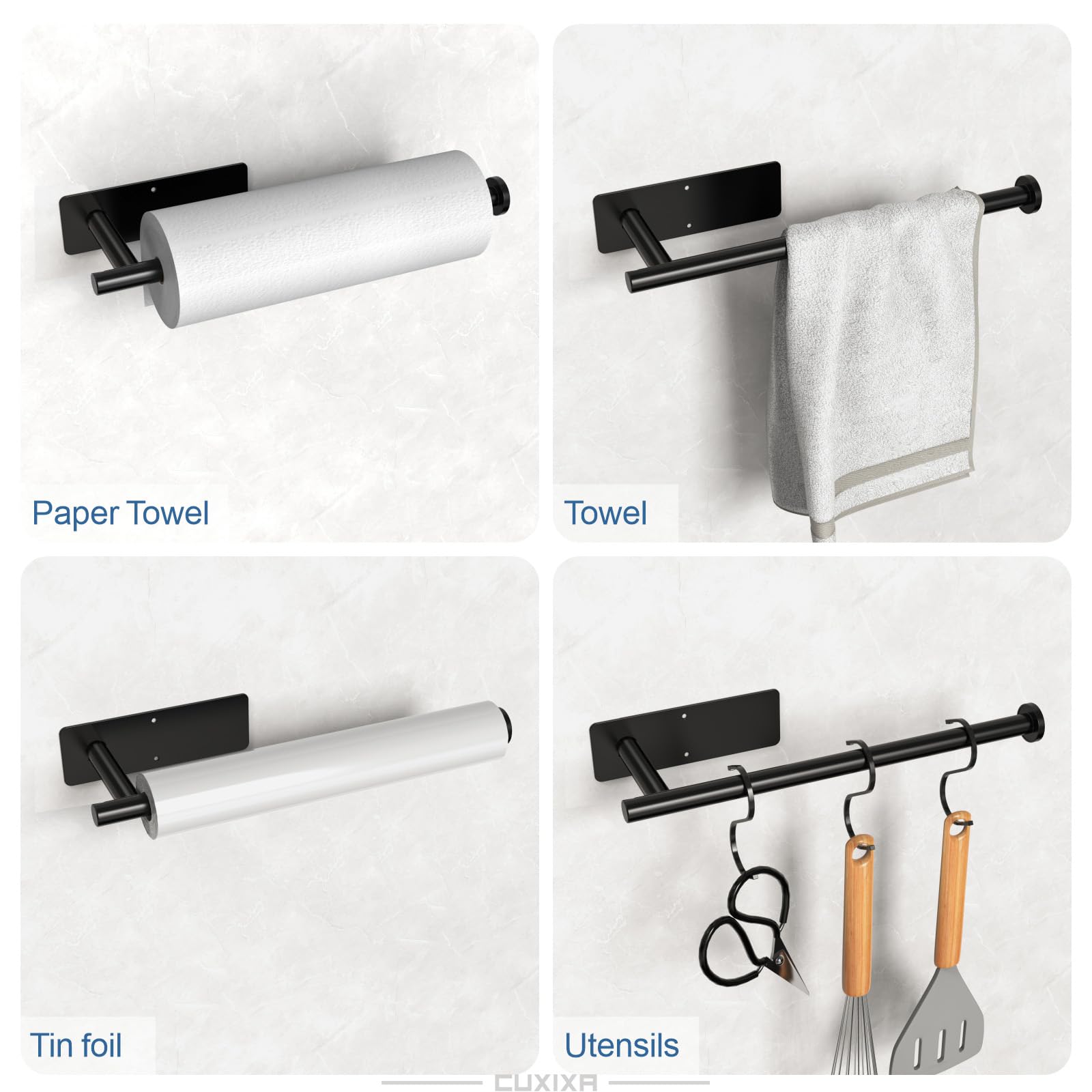 Stainless steel black CUXIXA towel holder complements modern kitchens