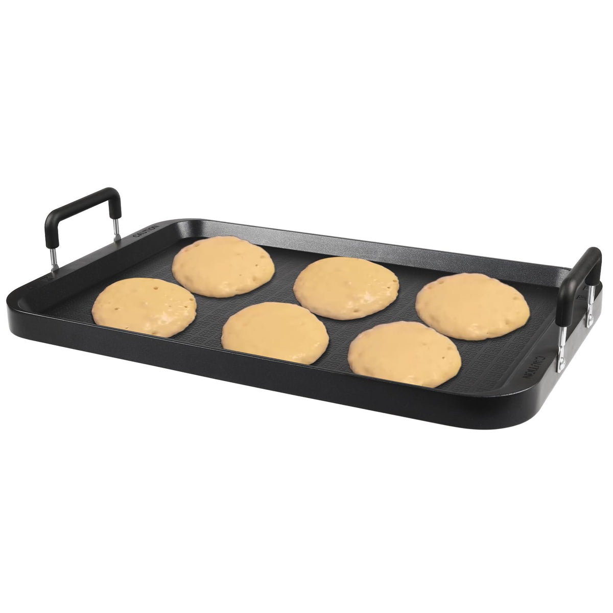 CukAid flat-top grill front view highlighting warp-resistant design for even cooking.