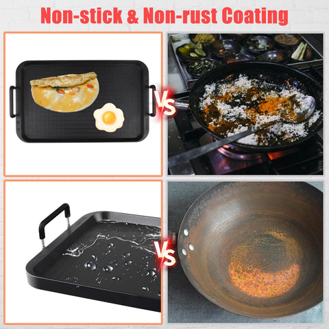 CukAid flat-top grill non-stick coating close-up indicating easy food release.