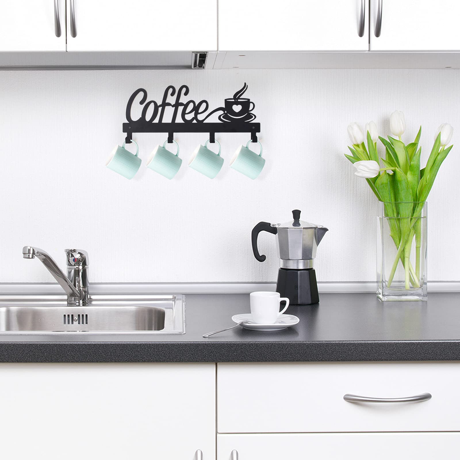 CUKE2BEET metal mug rack with simple wall installation.