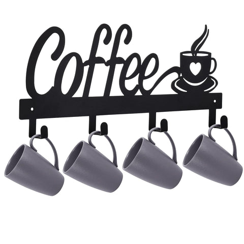 CUKE2BEET mug rack holds four mugs securely for quick access.