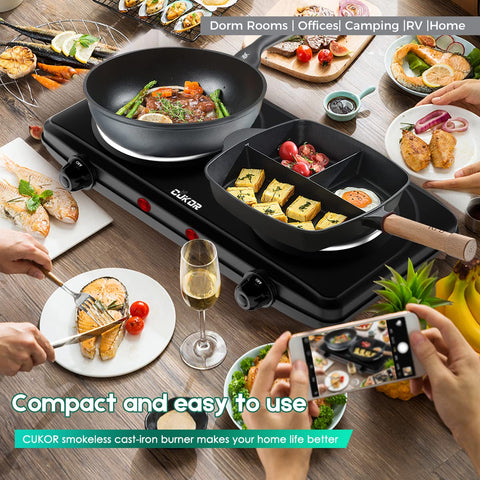 CUKOR double burner stainless steel body emphasizes durability and easy cleaning.