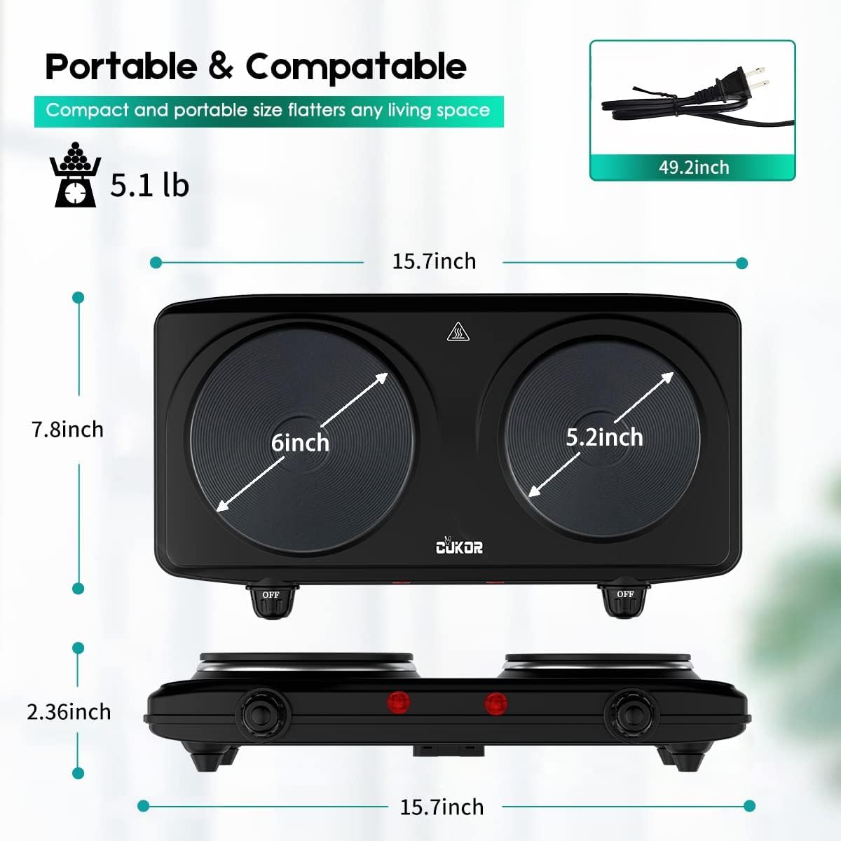 CUKOR double burner top view highlighting dual heating zones and layout.