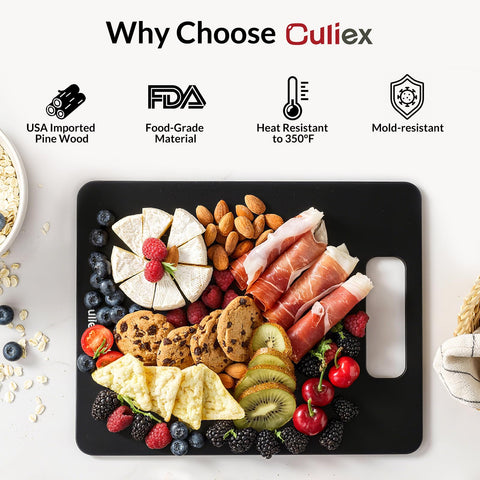 Culiex cutting board features non-slip feet for steady meat prep.