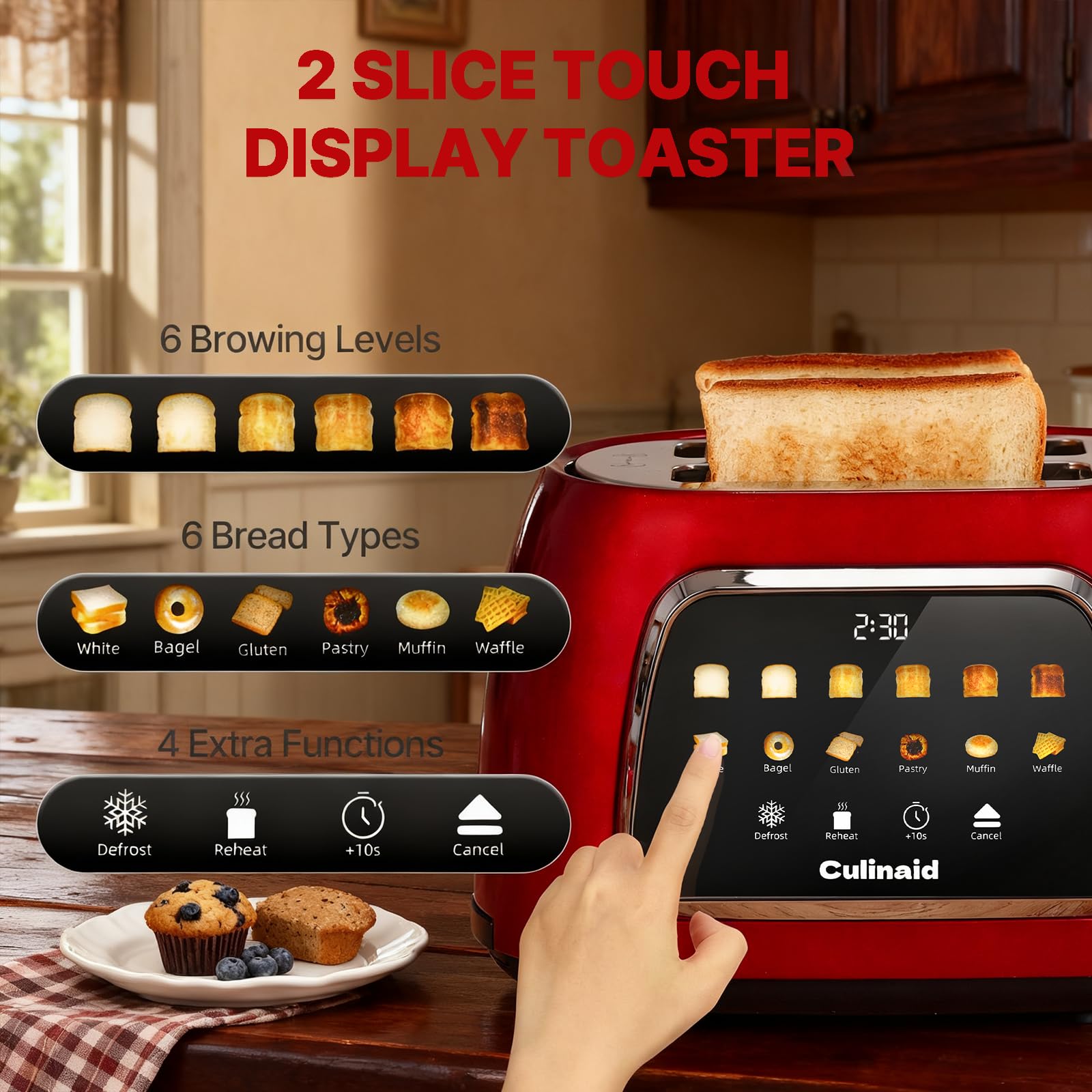 Culinaid Toaster 2 Slice removable crumb tray for easy cleaning.