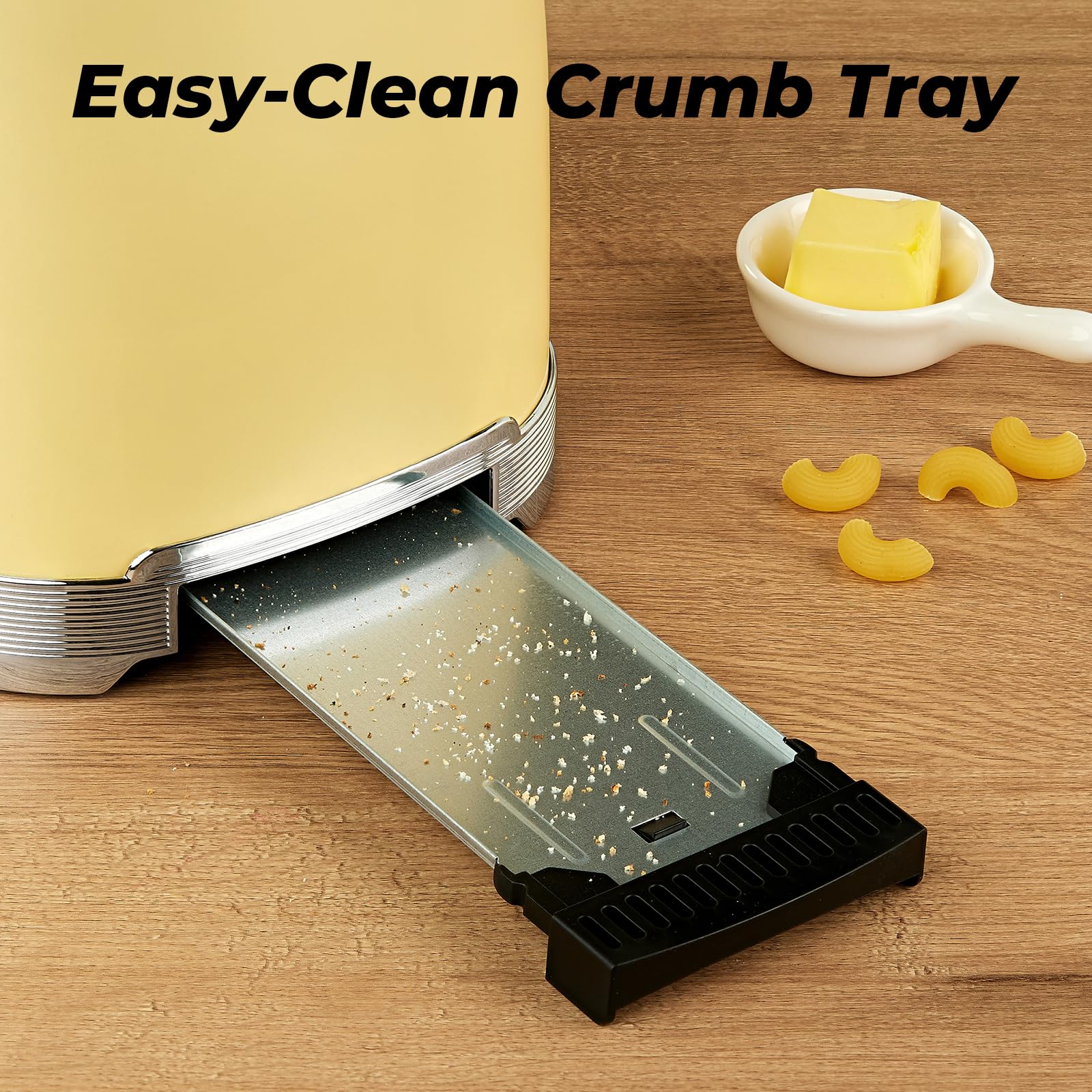 Culinaid Toaster-removable-crumb-tray makes cleaning quick and easy.