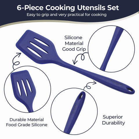 Culinary Couture blue silicone ladle ideal for soups and stews with steel core