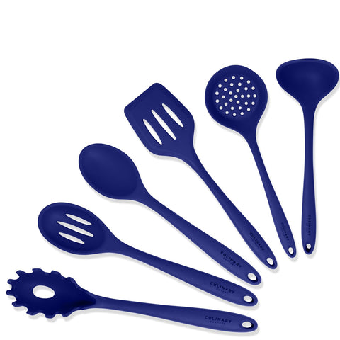 Culinary Couture blue silicone slotted spoon for nonstick pans with safe scraping and durability