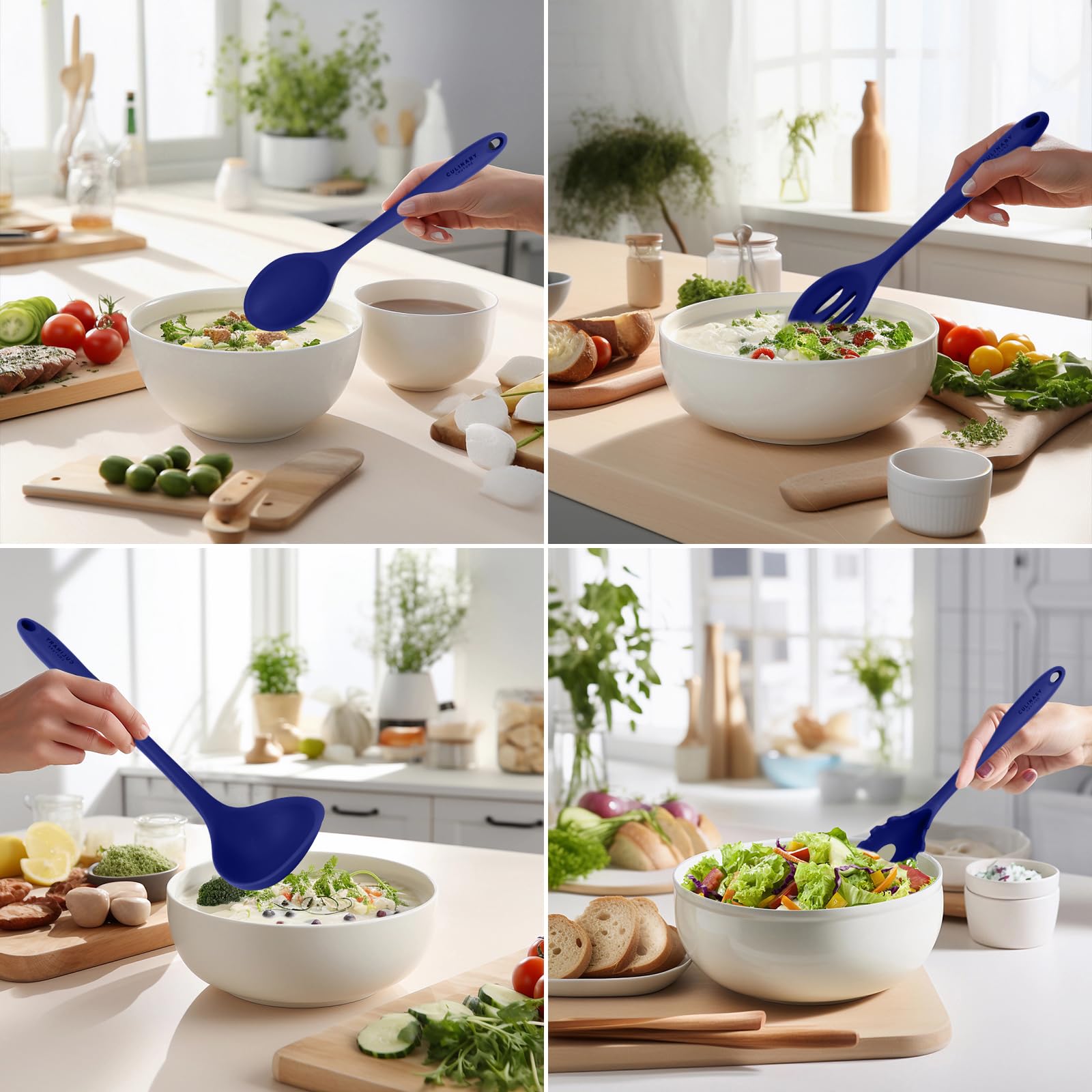 Culinary Couture blue silicone spatula protects nonstick surfaces and bends smoothly