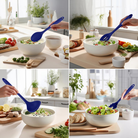 Culinary Couture blue silicone spatula protects nonstick surfaces and bends smoothly