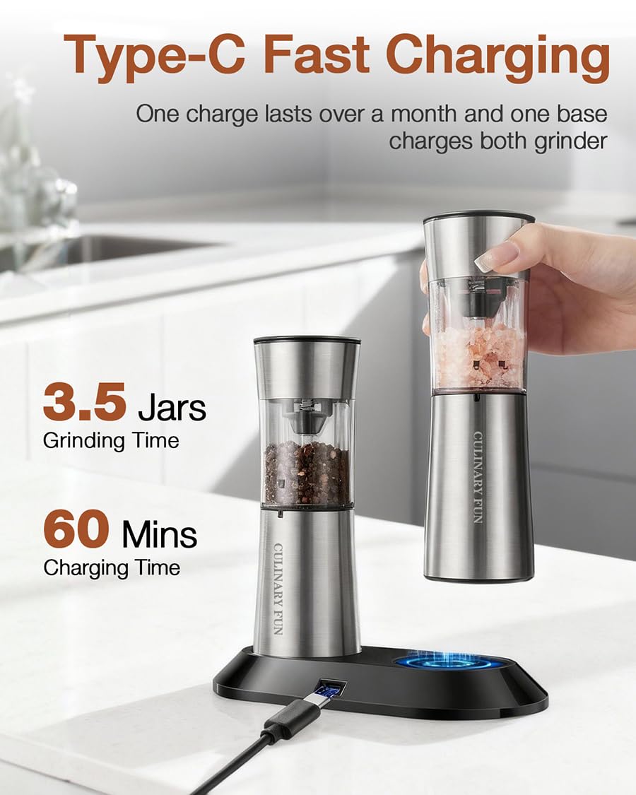 CULINARY FUN dual-led-light illuminates your seasoning for precise grinding.