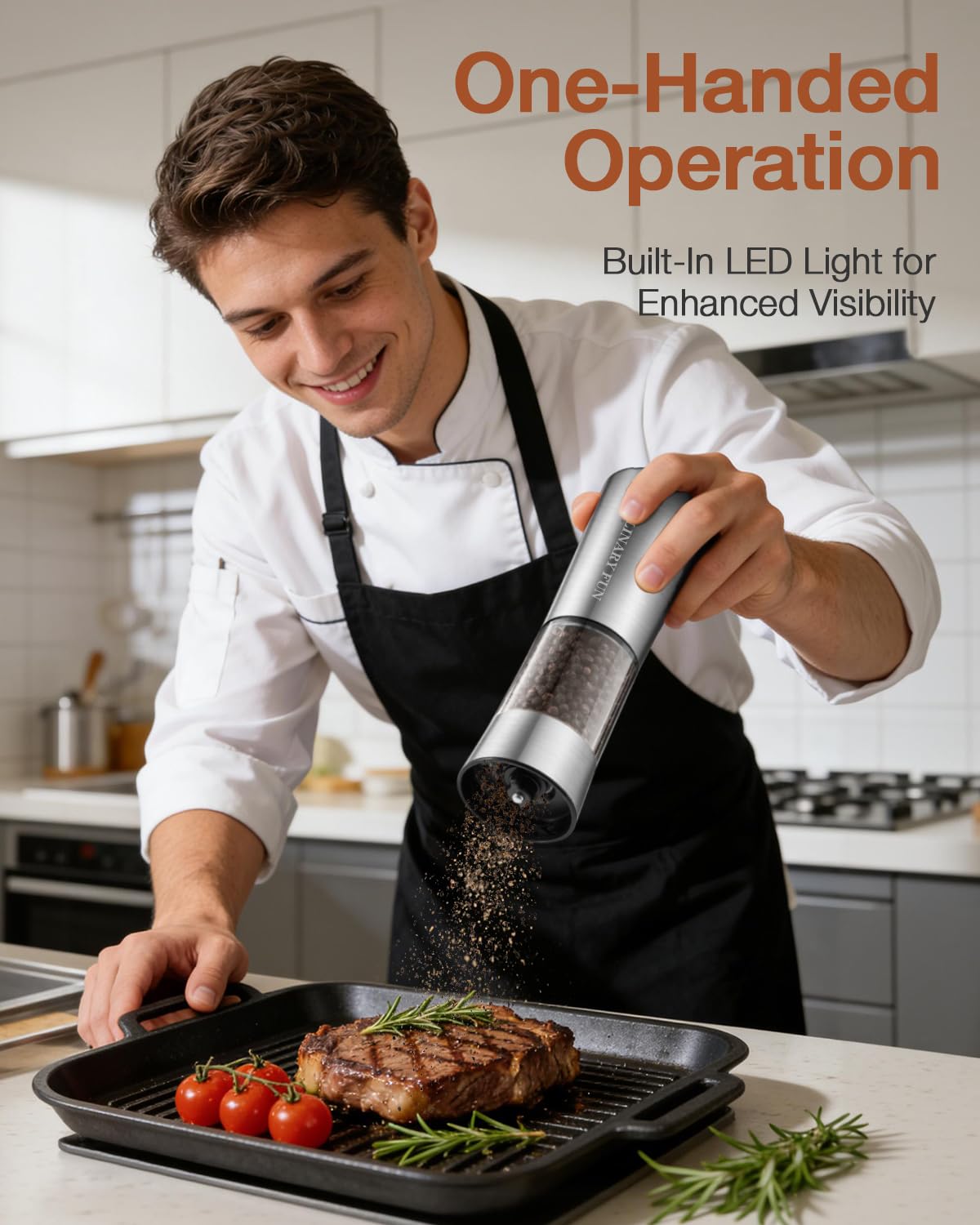 CULINARY FUN ergonomic grip design supports comfortable one-handed operation.