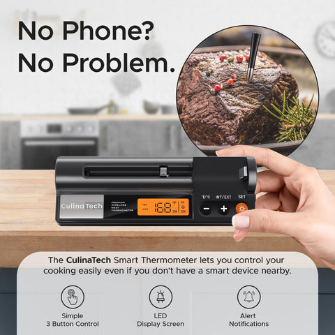 CulinaTech booster with LCD screen for quick on-device temperature readings.